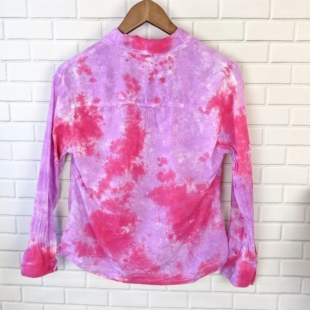 Justice Tie Dye Pink Purple Button-up Shirt Girls‎ 14